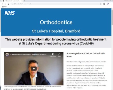 Screengrab of the Orthdontics page on the BTHFT website