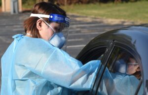 A Covid-19 testing is set up at the University of Bradford's Great Horton Road car park