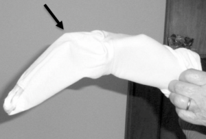 white stocking on hand