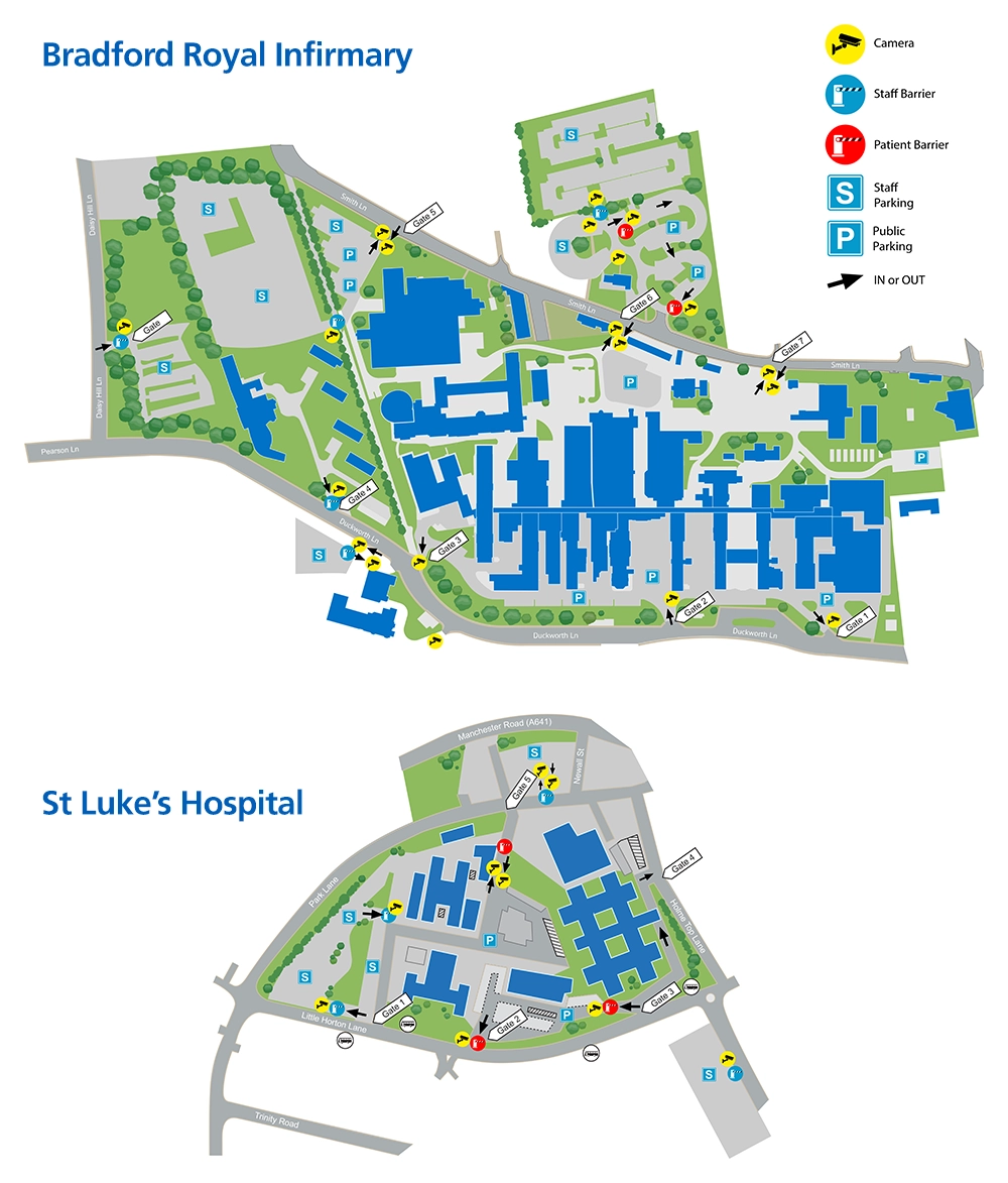 Parking maps showing the changes at Bradford Royal Infirmary and St Luke’s Hospital