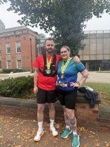 Peter and Leah after completing the Manchester Half Marathon