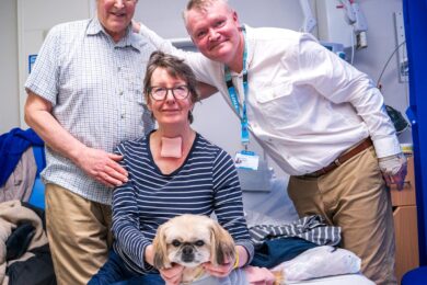 Praise for “brilliant” hospital staff and a cute four-legged visitor after patient Kathy beats the odds to survive
