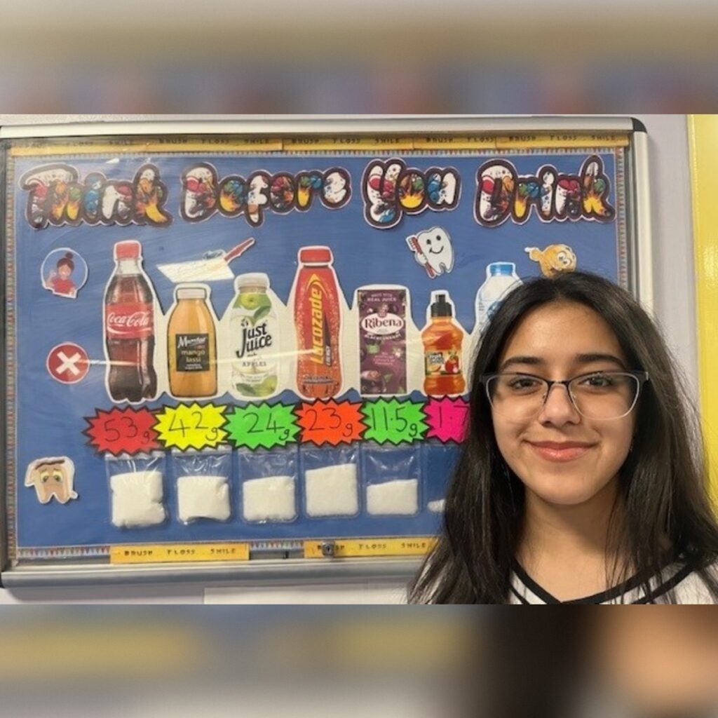 Teenager creates mural highlighting hidden sugar in popular drinks