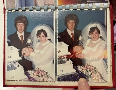 Lillian and Wayne at their wedding in Keighley 50 years ago